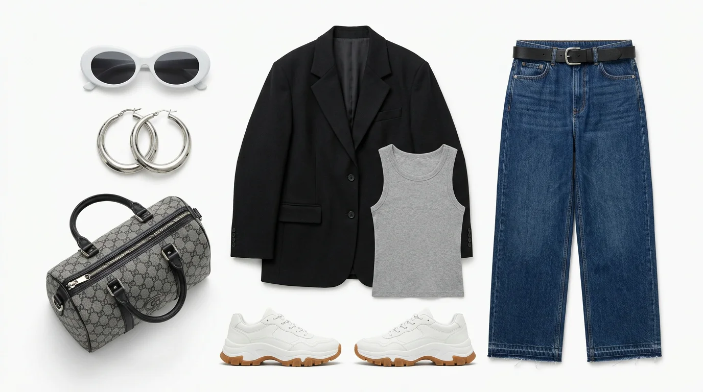 Spring Outfit Formula: Blazer + Vintage Denim + Chunky Sneakers