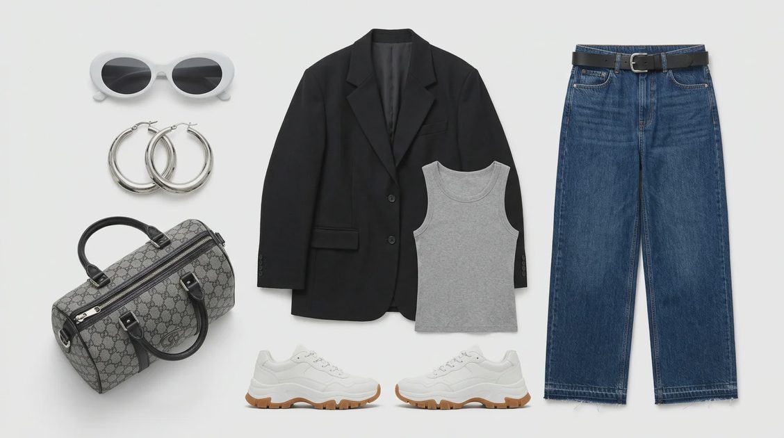 Spring Outfit Formula: Blazer + Vintage Denim + Chunky Sneakers